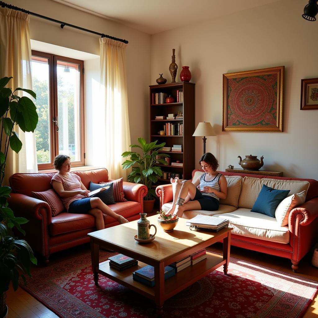 Relaxing in a comfortable Spanish homestay living room