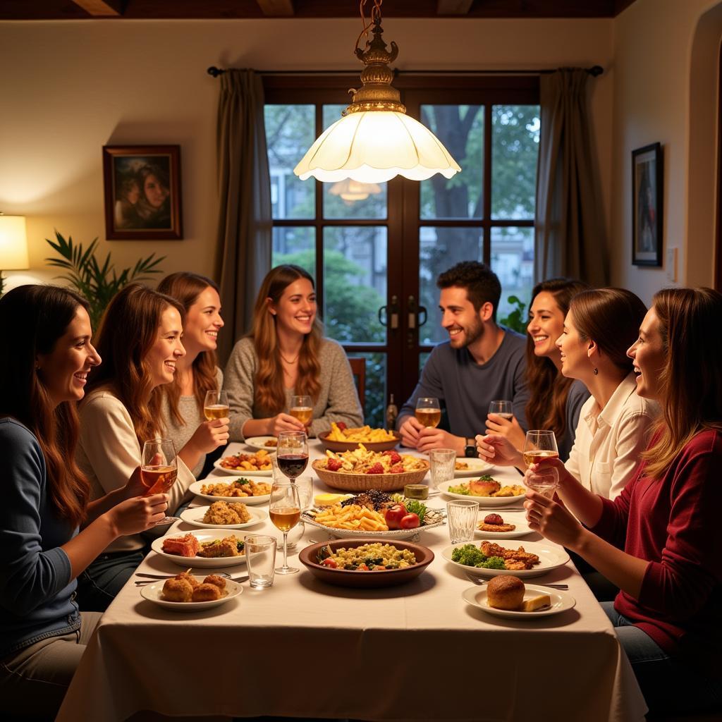 Enjoying a Meal with a Spanish Homestay Family