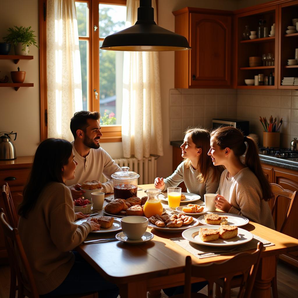 Spanish Family Enjoying Breakfast Together