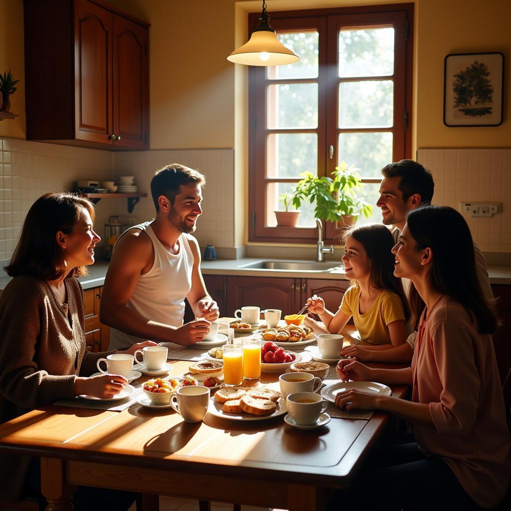 Spanish Homestay Family Enjoying Breakfast