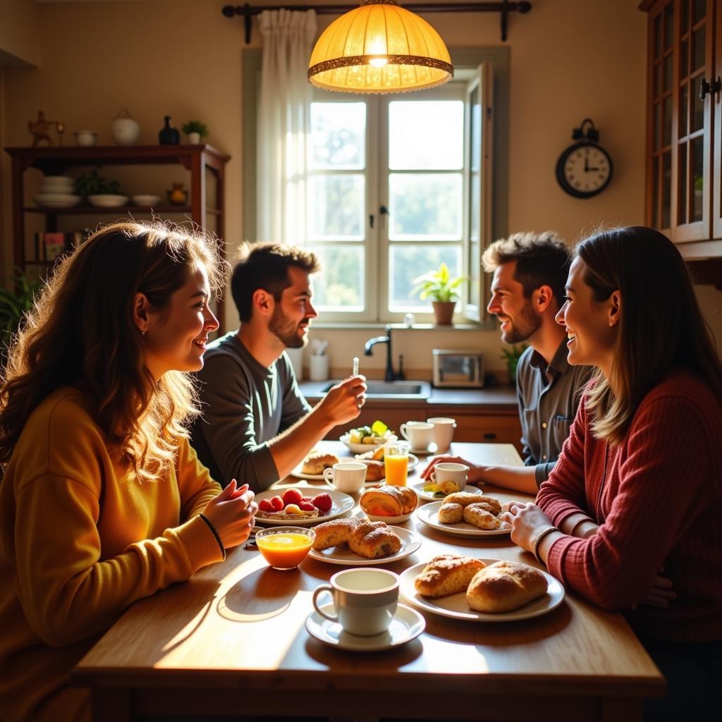 Spanish Family Enjoying Breakfast Together