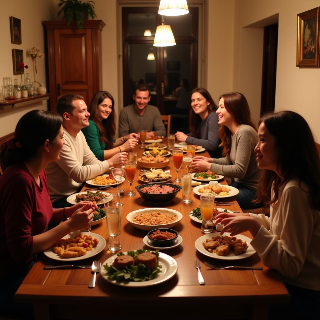 Family dinner in a Spanish homestay