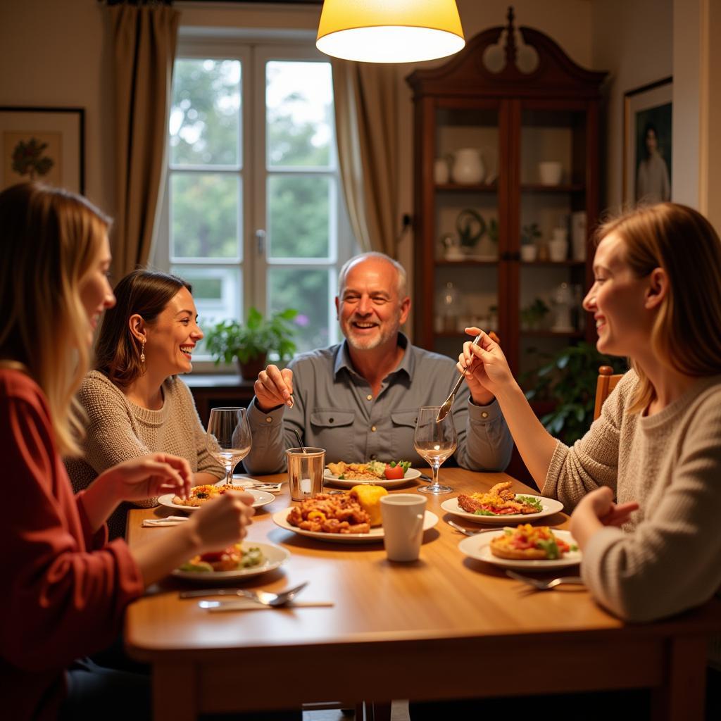 Spanish Family Enjoying Dinner Together in a Homestay