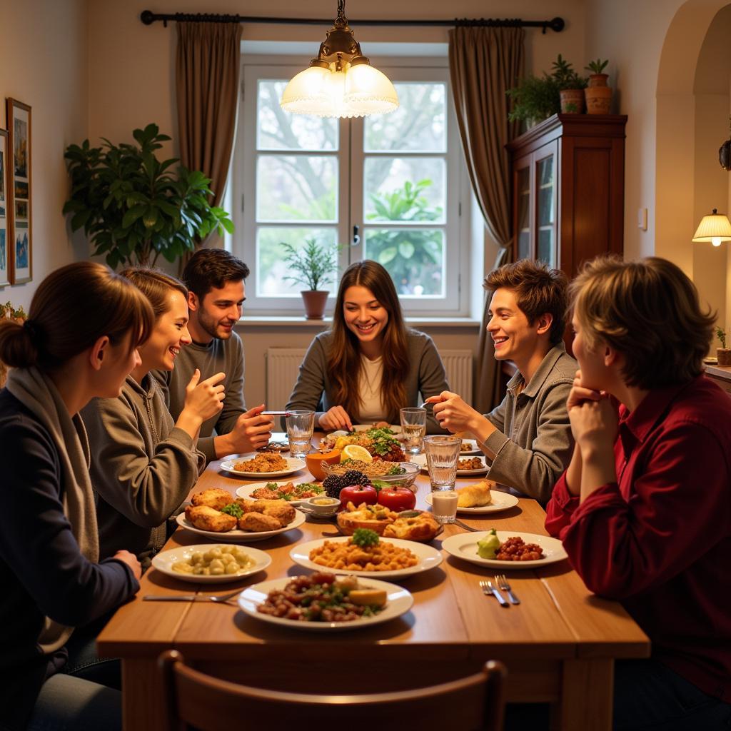 Sharing a Meal with a Spanish Family in a Homestay