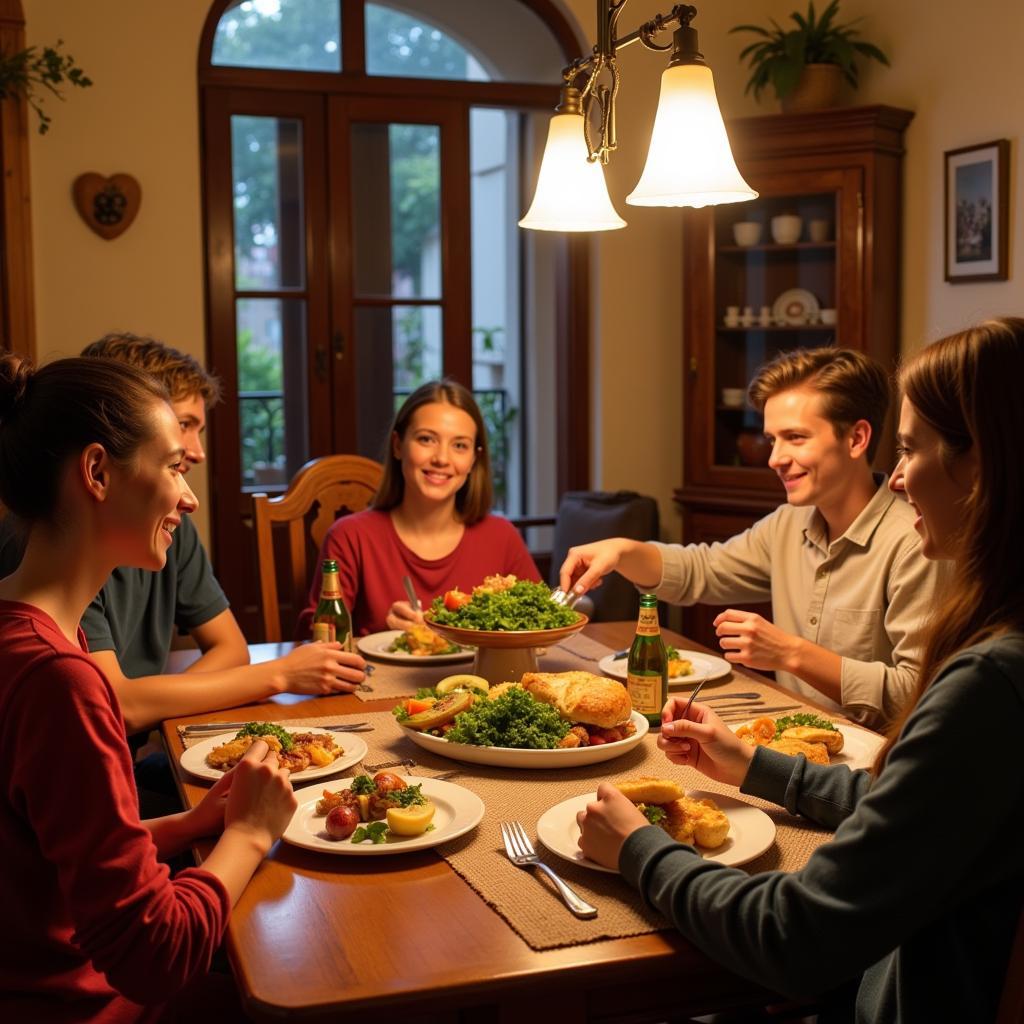 Enjoying a Family Dinner in a Spanish Homestay