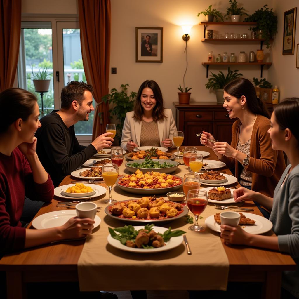 Enjoying a Family Dinner in a Spanish Homestay