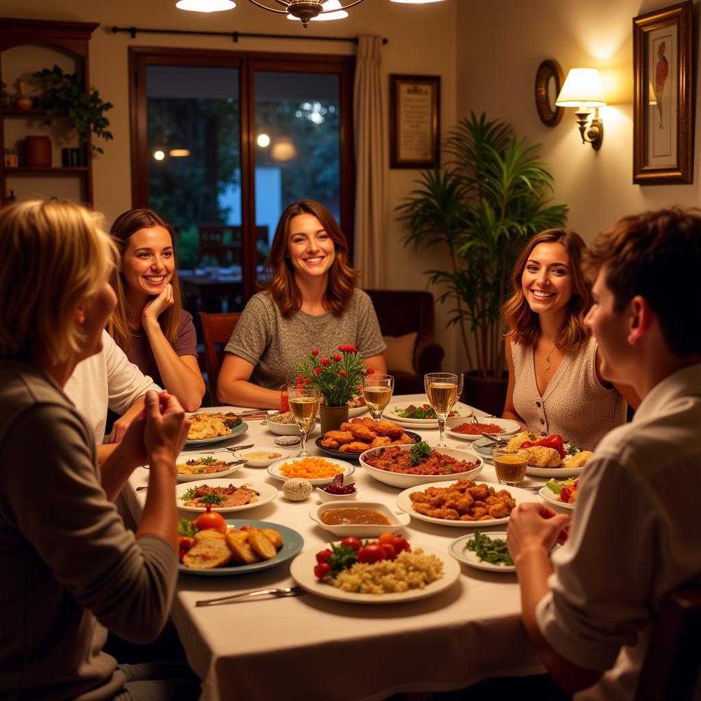 Enjoying a Family Dinner in a Spanish Homestay