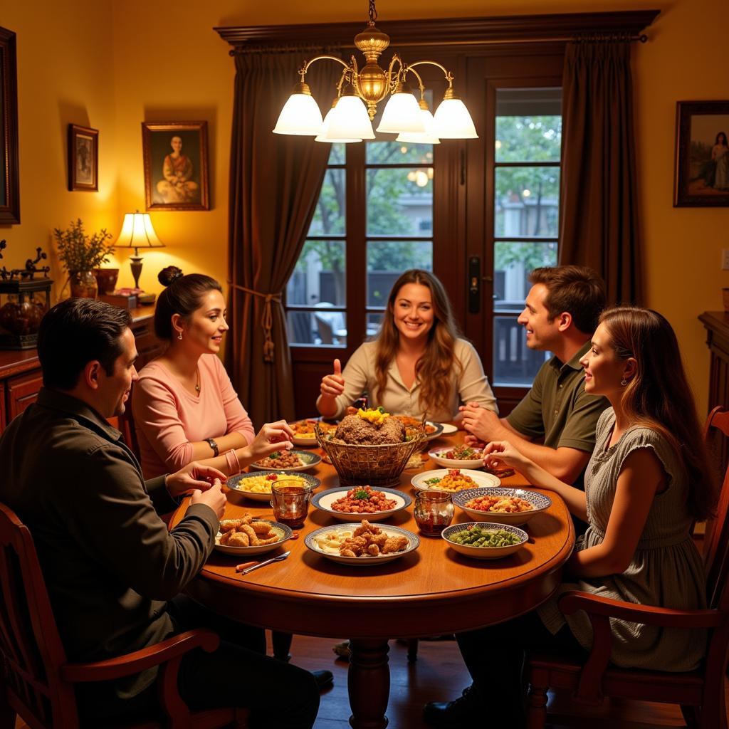 Sharing a Meal with a Spanish Family in a Homestay