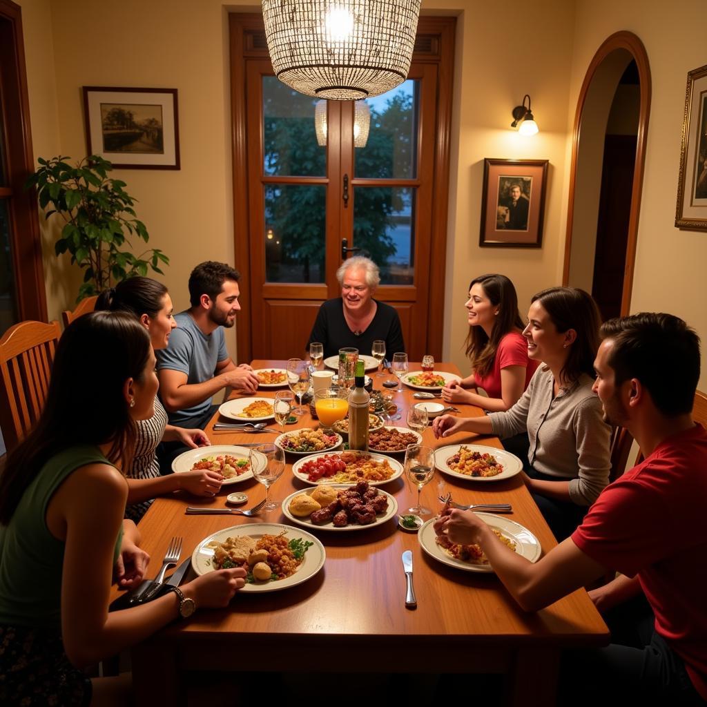 Family dinner in a Spanish homestay