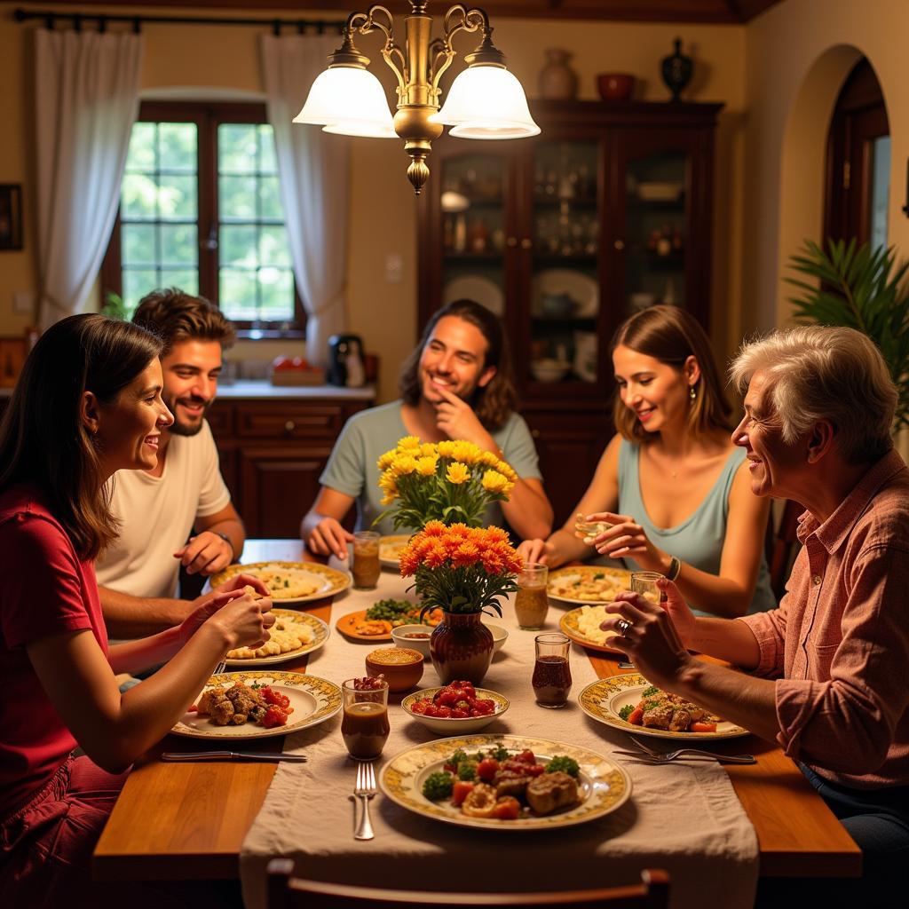 Family dinner in a Spanish Homestay