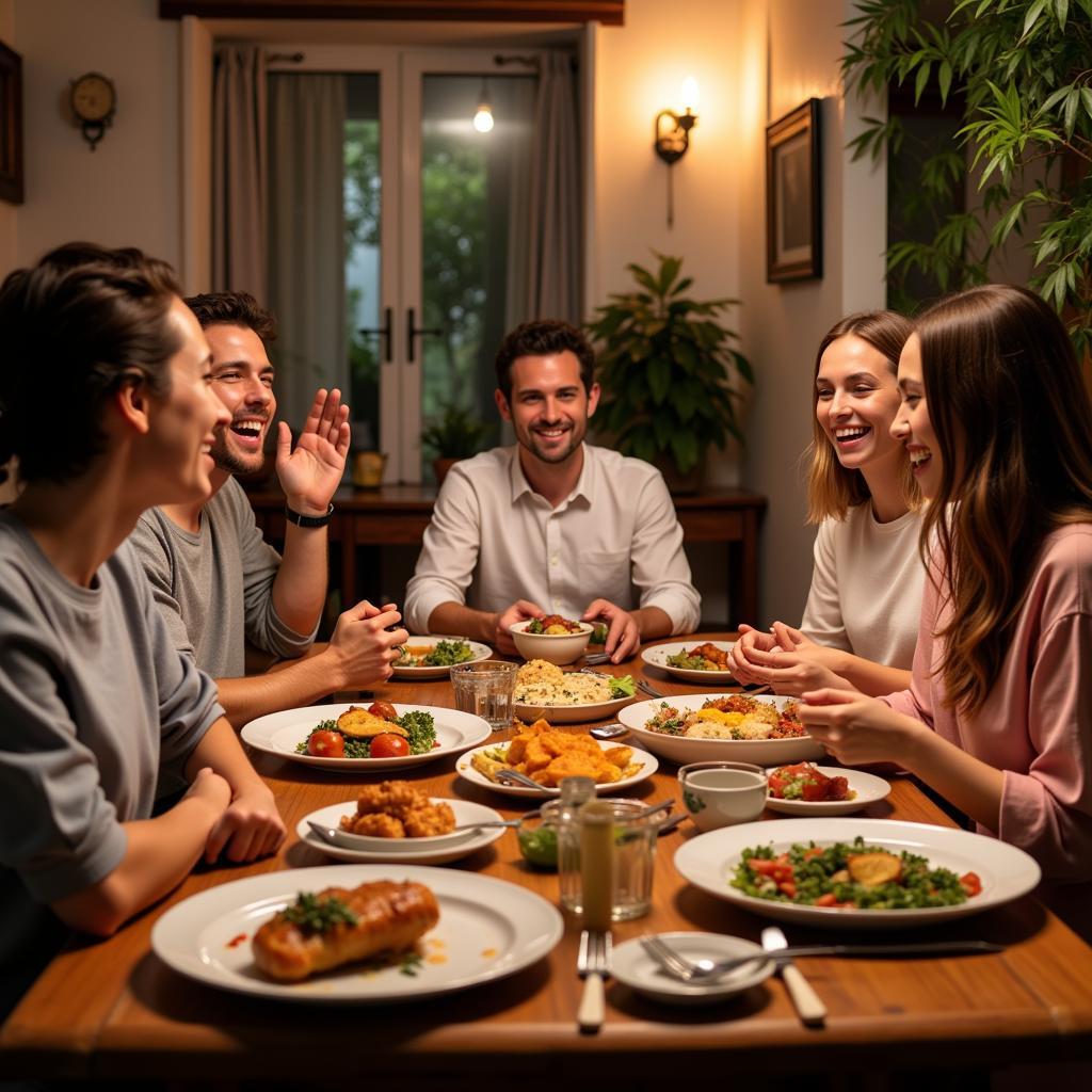 Enjoying a Family Dinner in a Spanish Homestay