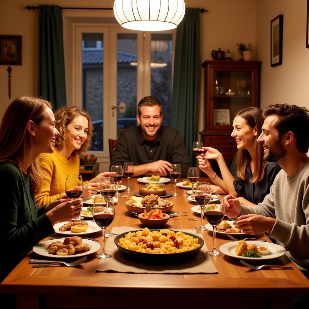 Family dinner in a Spanish homestay