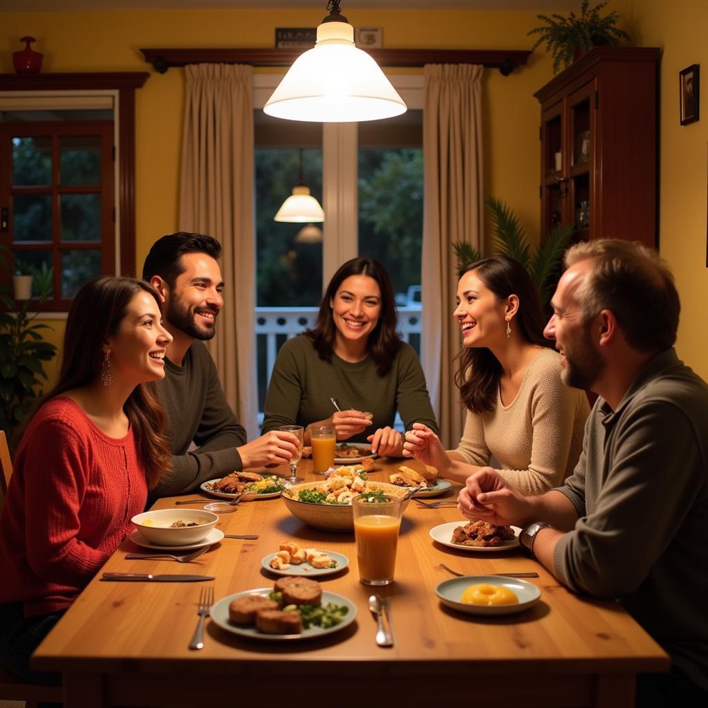 Family dinner in a Spanish homestay