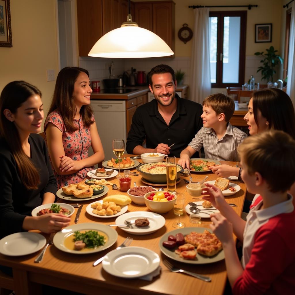 Sharing a Meal with a Spanish Family in a Homestay