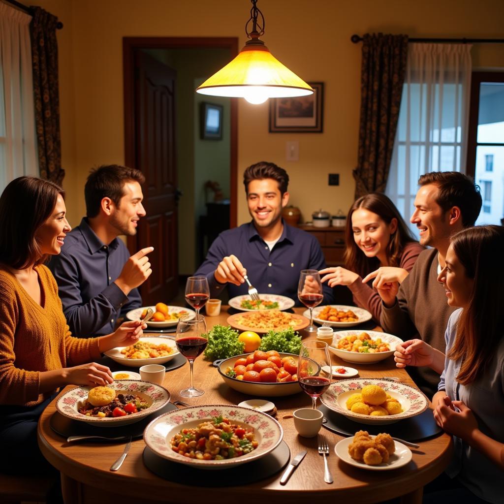 Family dinner in a Spanish homestay