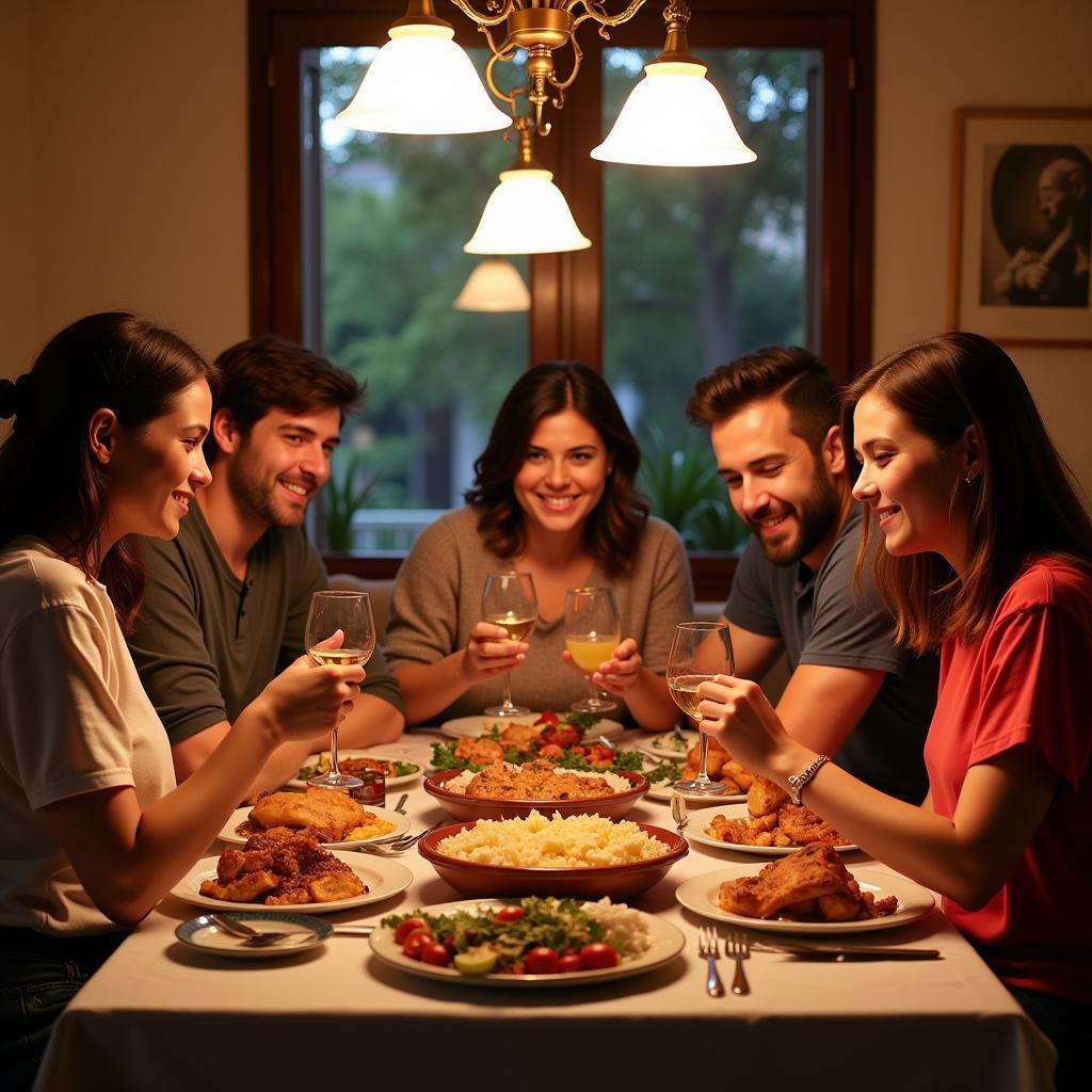 Enjoying a traditional Spanish dinner with your homestay family