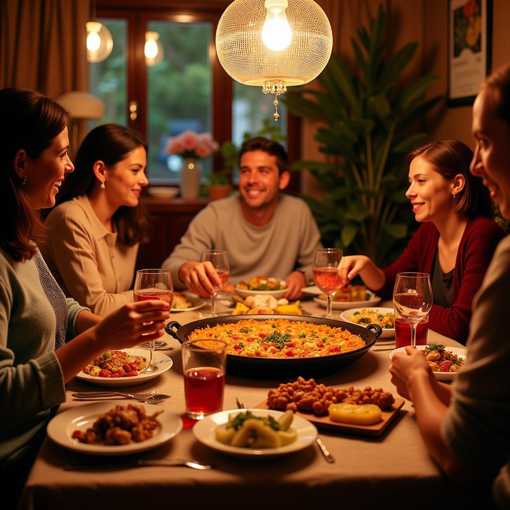 Sharing a delicious paella dinner with a Spanish host family