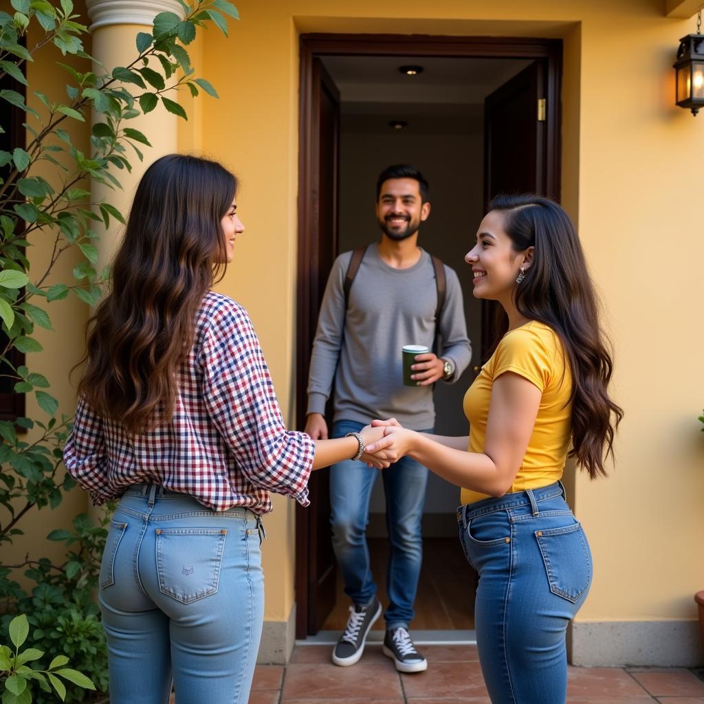 A Spanish family welcoming a Brazilian student into their home.