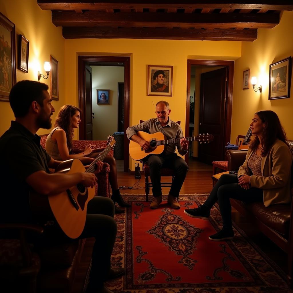 Enjoying Spanish guitar music in a homestay