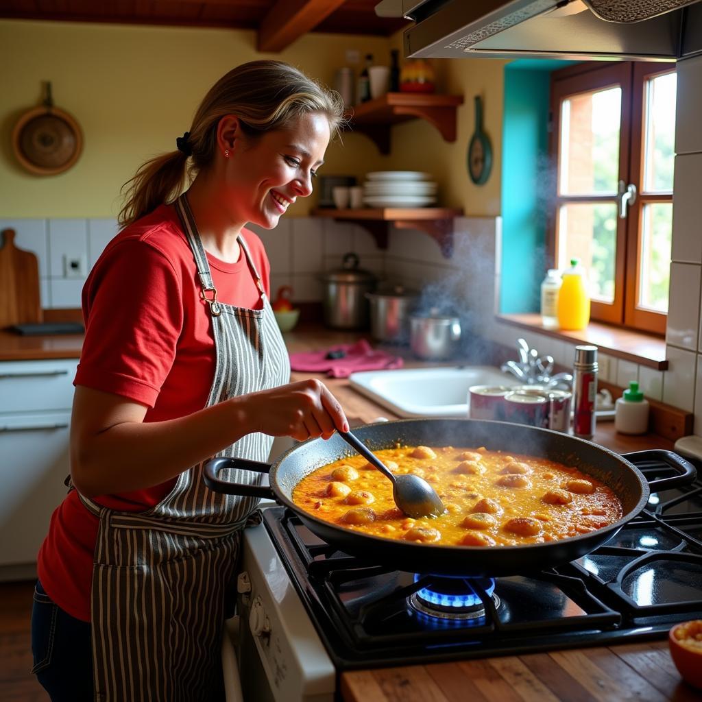 Authentic Spanish Paella in a Homestay Kitchen