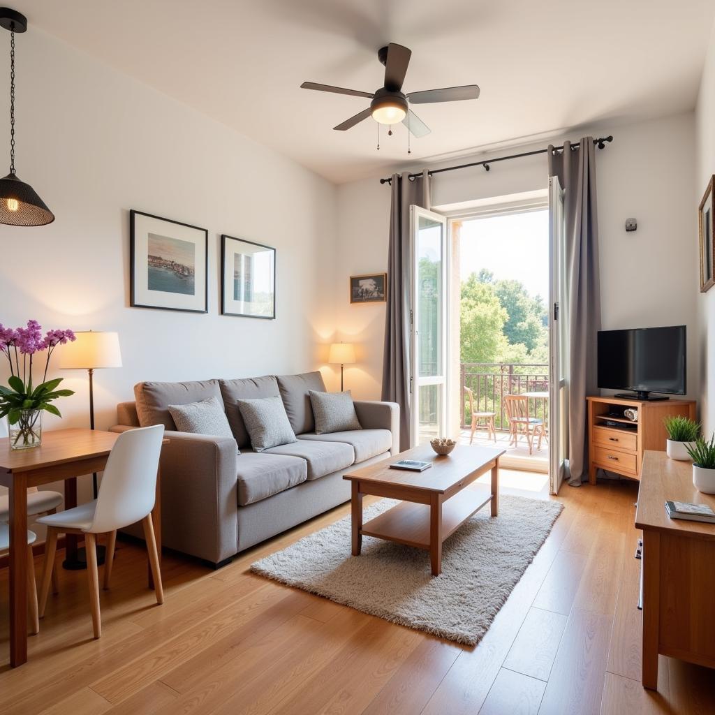 Spacious and welcoming living room in a Spanish homestay.