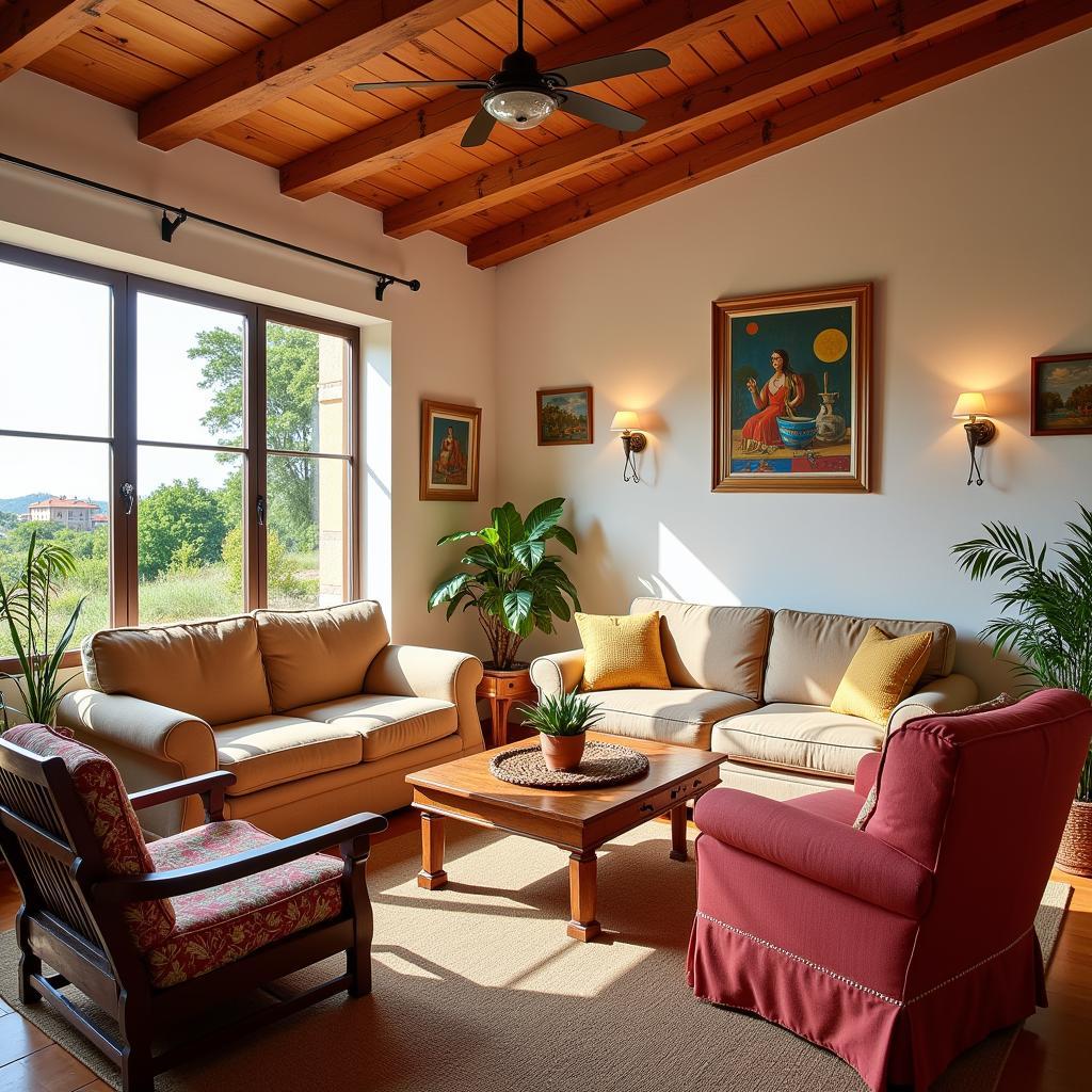 A comfortable living room in a Spanish homestay