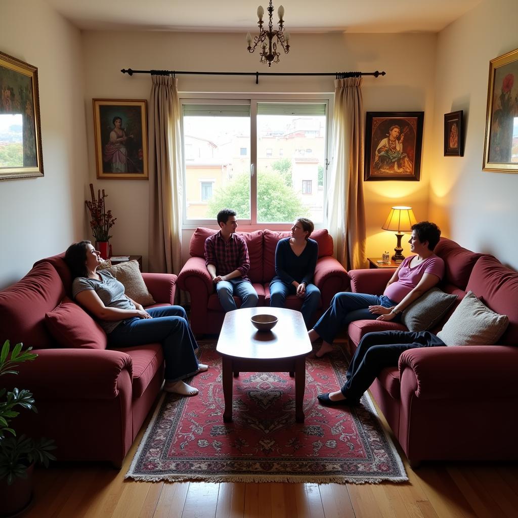 Guests relaxing in a Spanish homestay living room