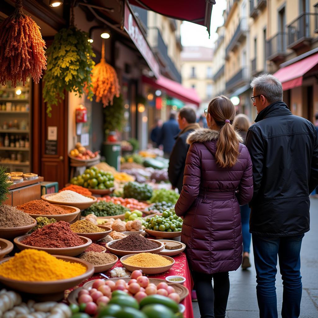 Visiting a local market with your host family in Spain