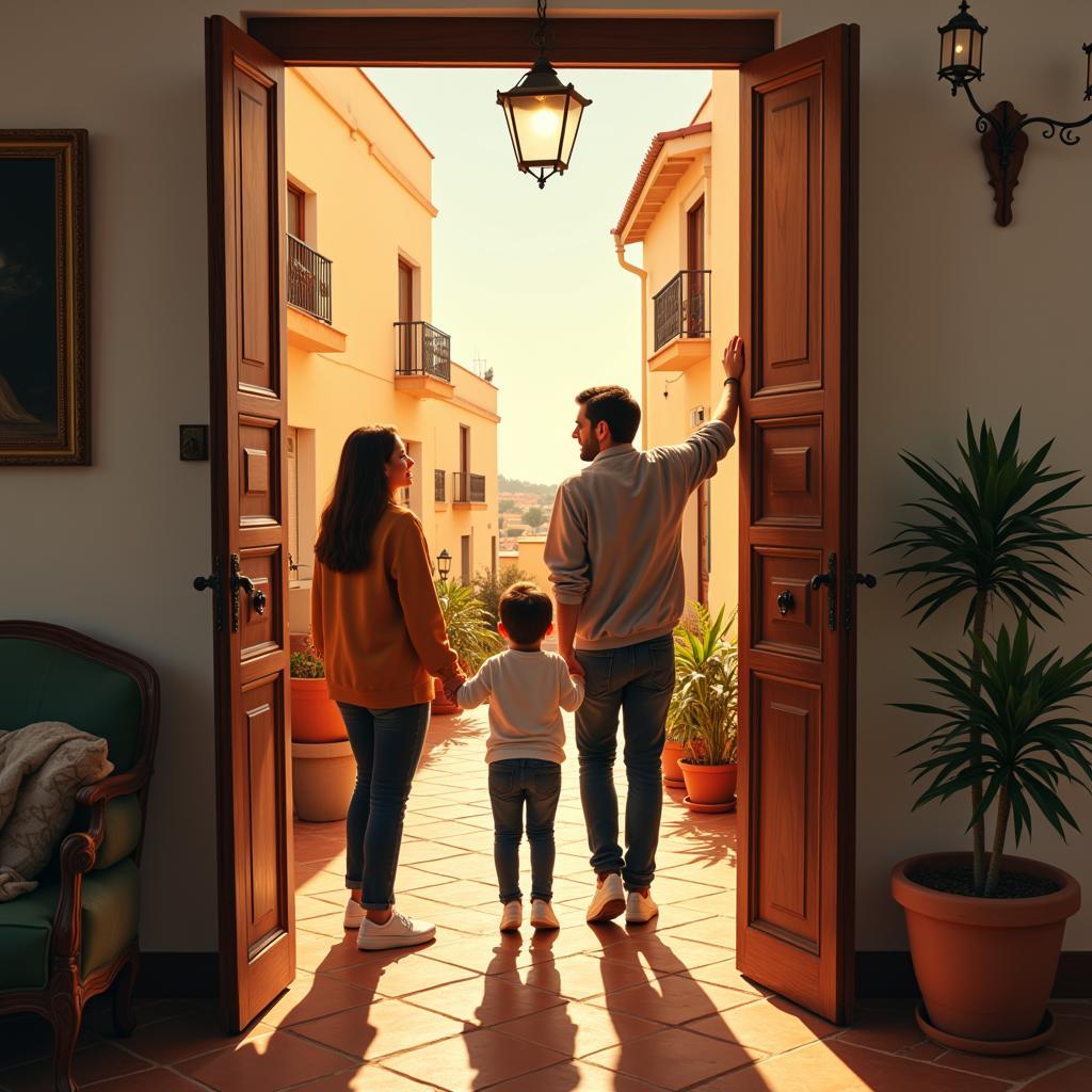 Welcoming scene at a Spanish homestay