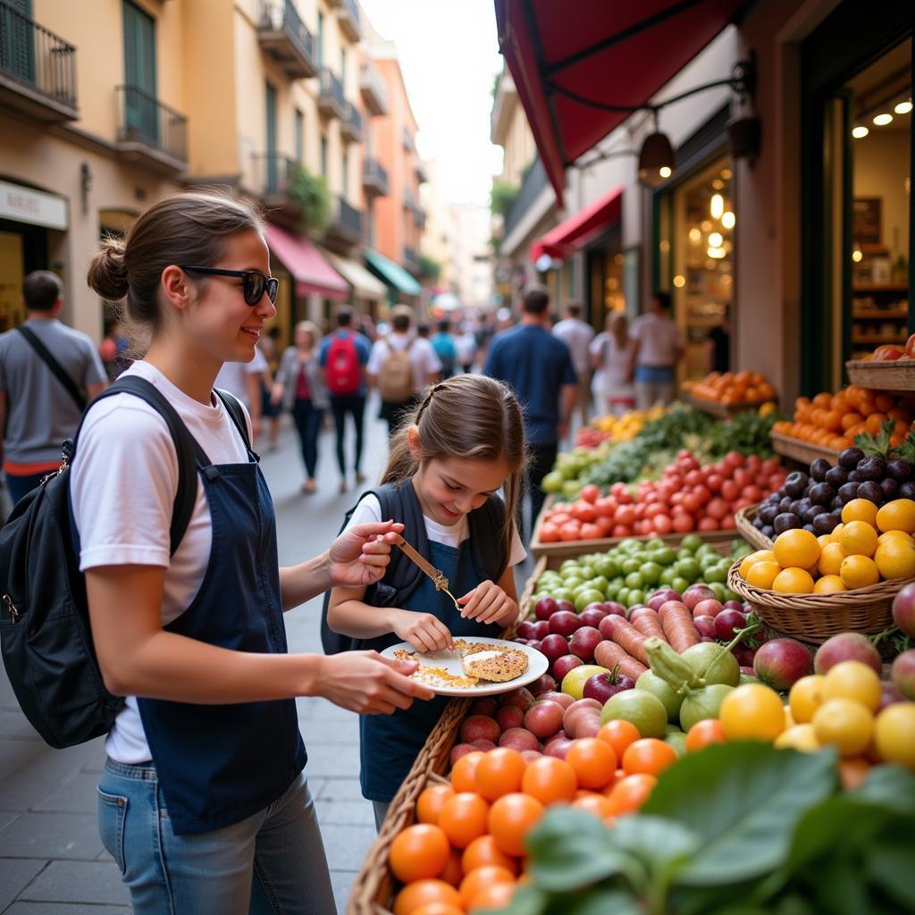 Spanish Host Family Exploring a Local Market with ACIS Student