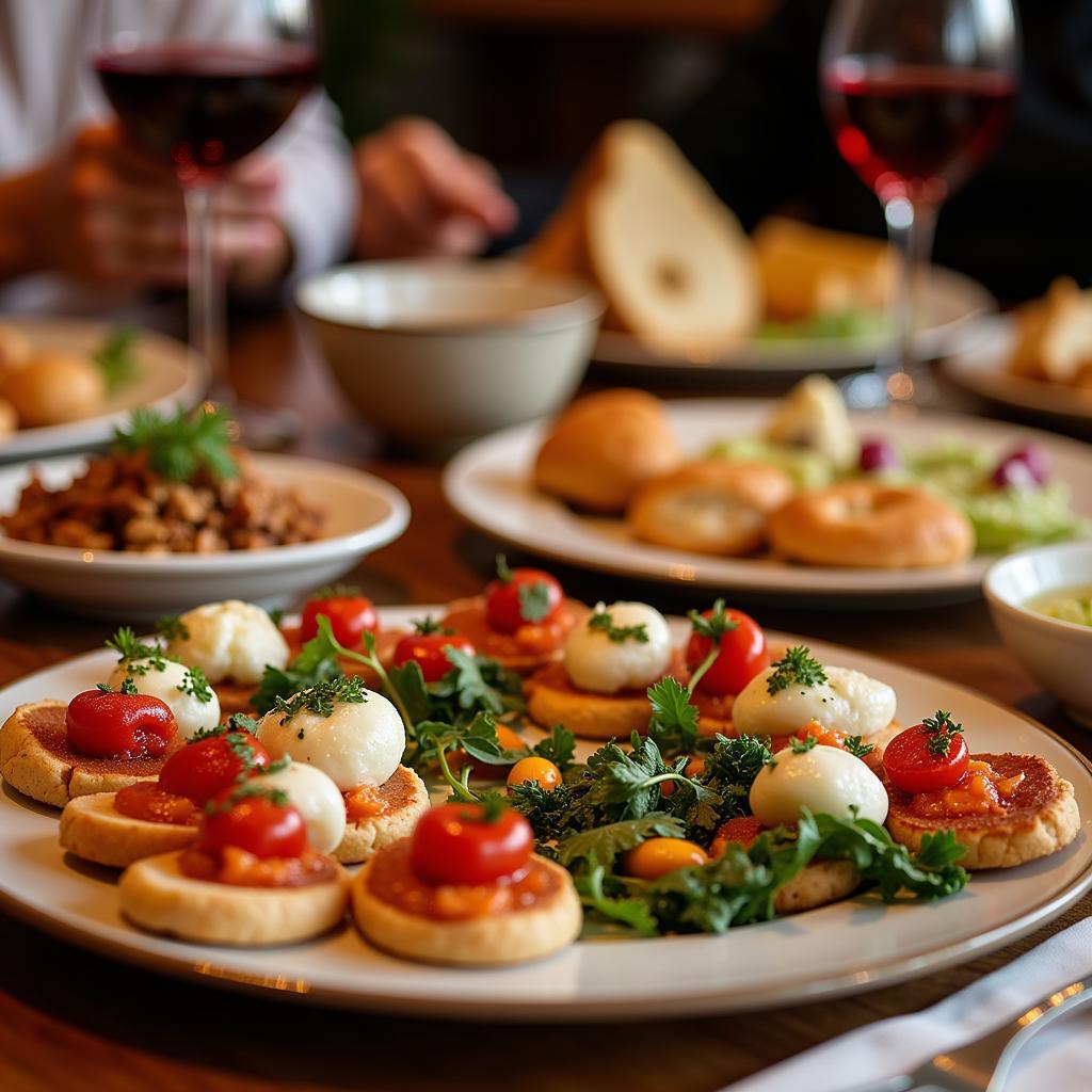 Enjoying a selection of traditional Spanish tapas and wine