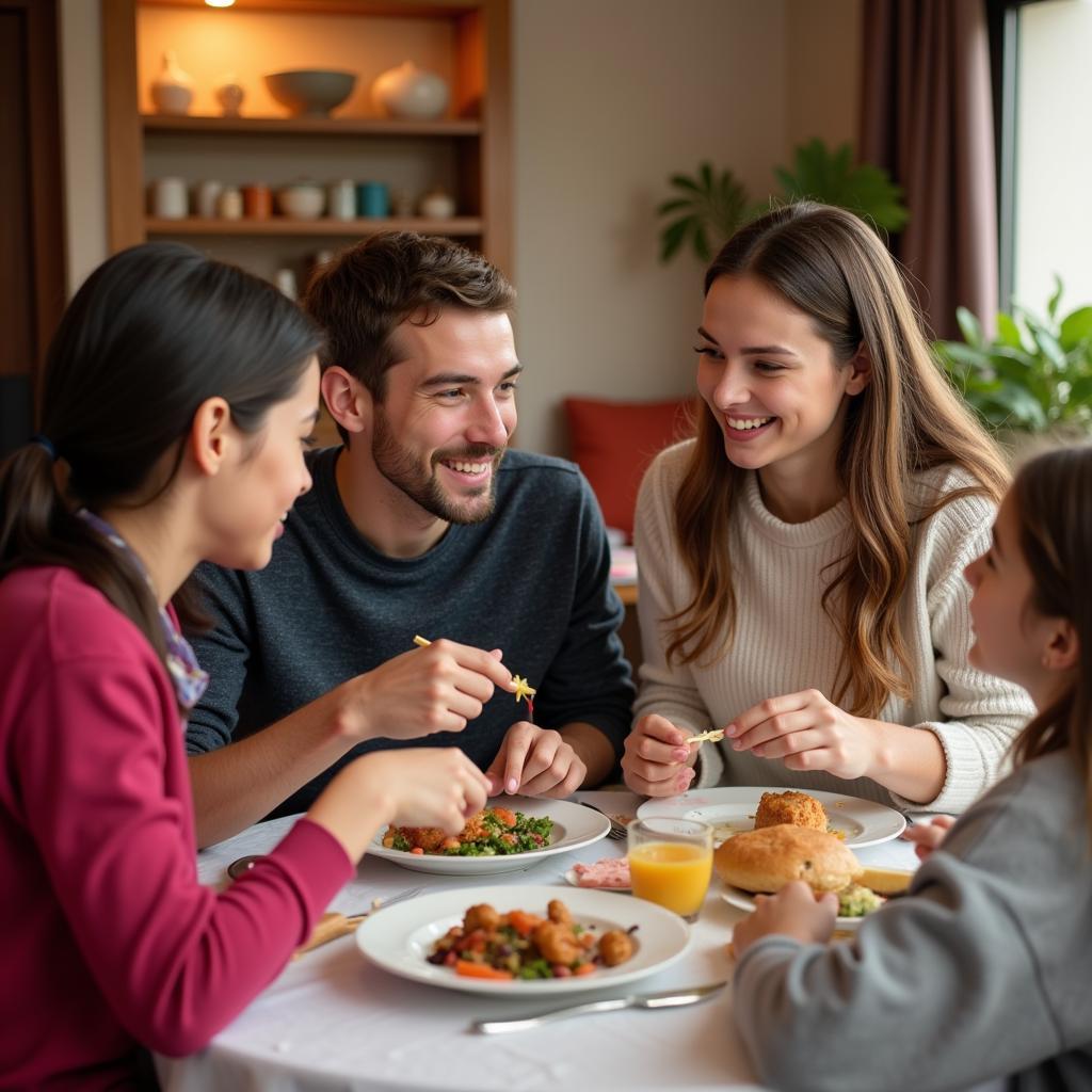 A student bonding with her host family over a meal