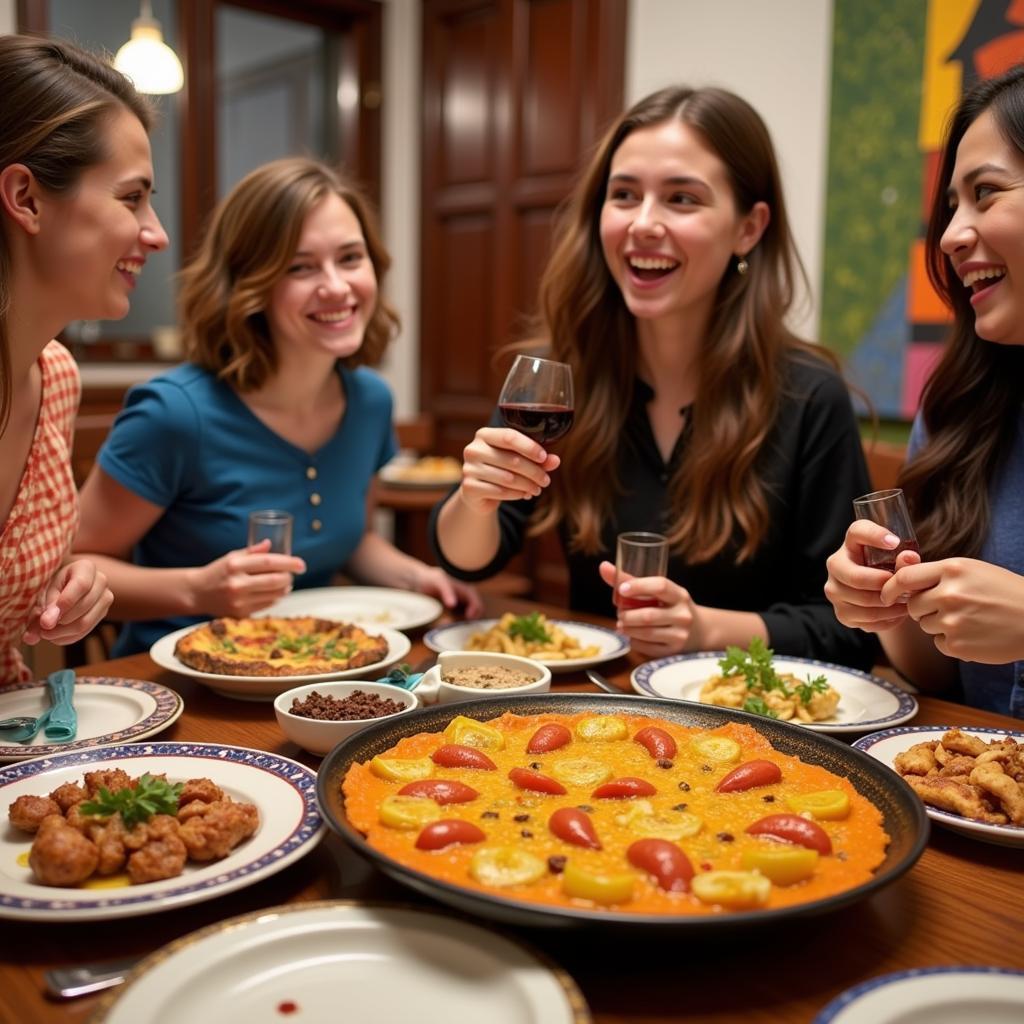 Student Enjoying Paella with Host Family in Spain