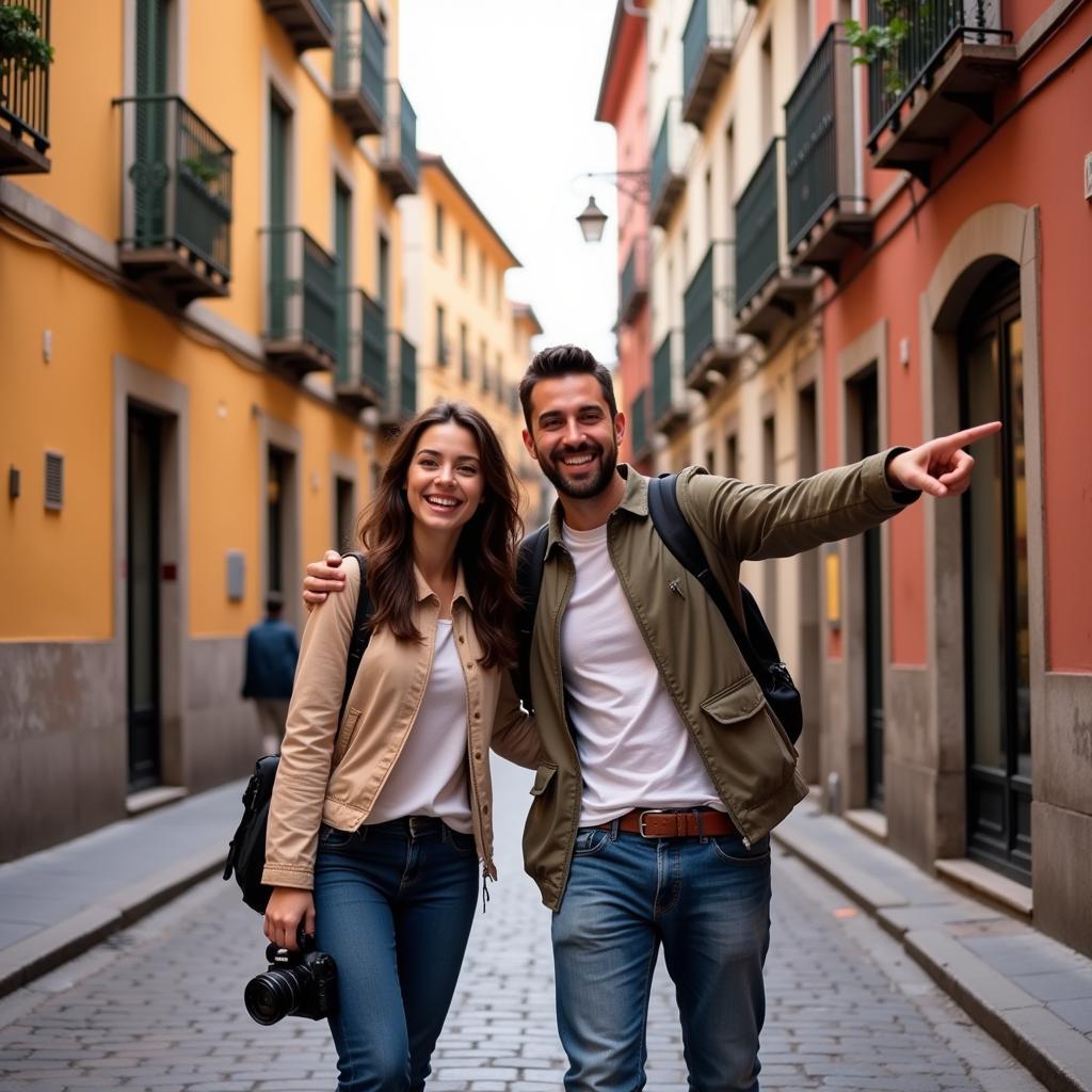 Homestay Student Exploring City with Host Family