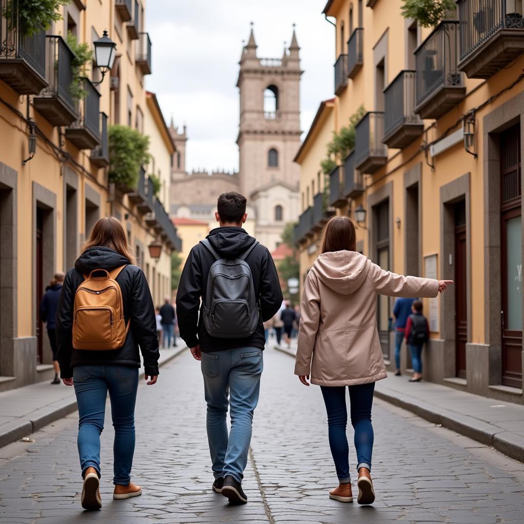 International student exploring a Spanish city with their host family