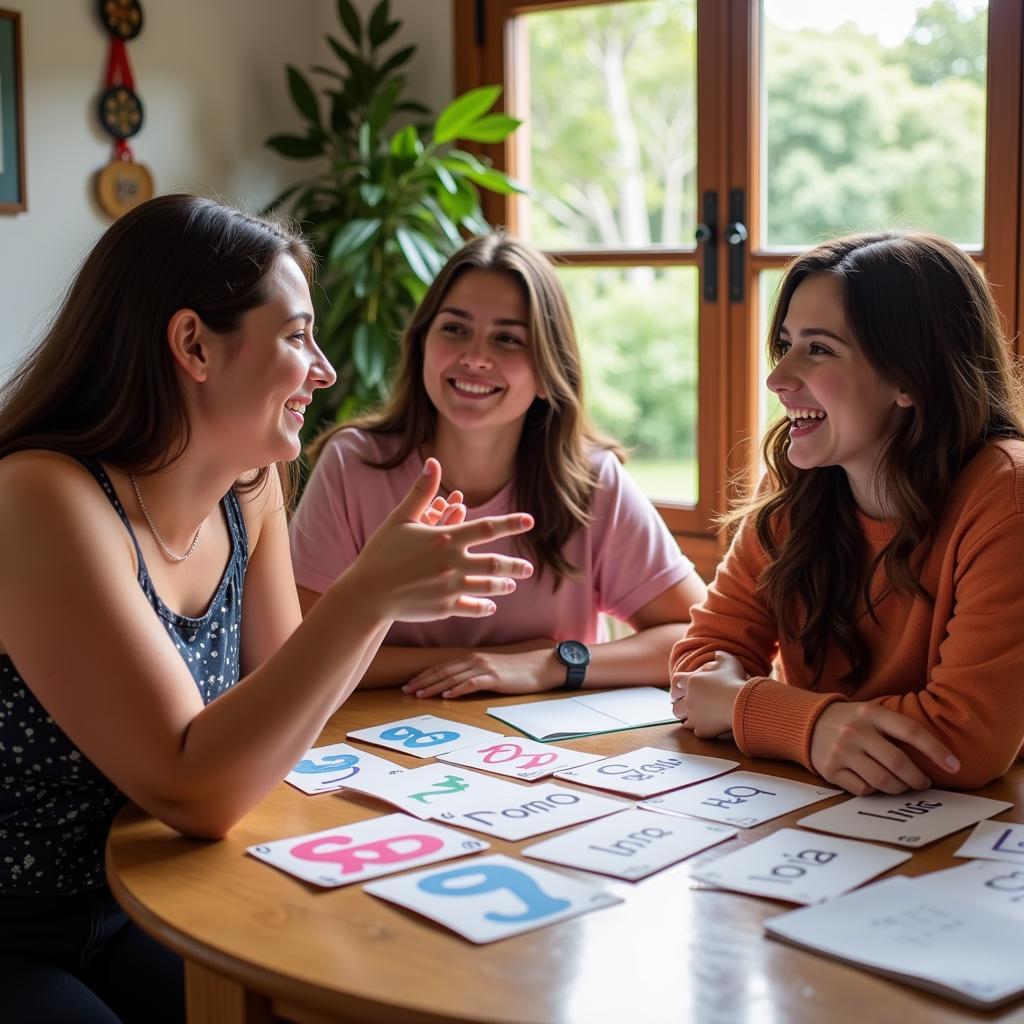 Student Practicing Spanish with Host Family