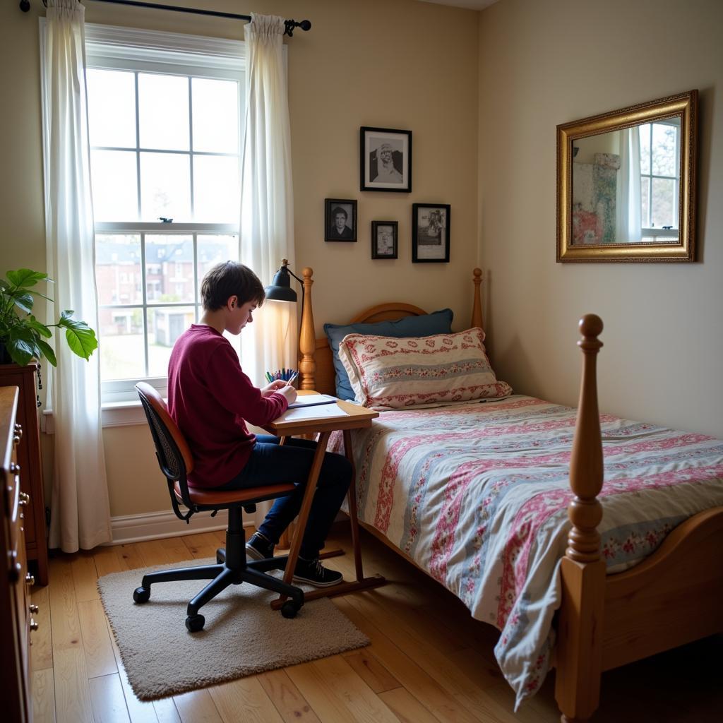 Student studying in their comfortable Perth homestay room