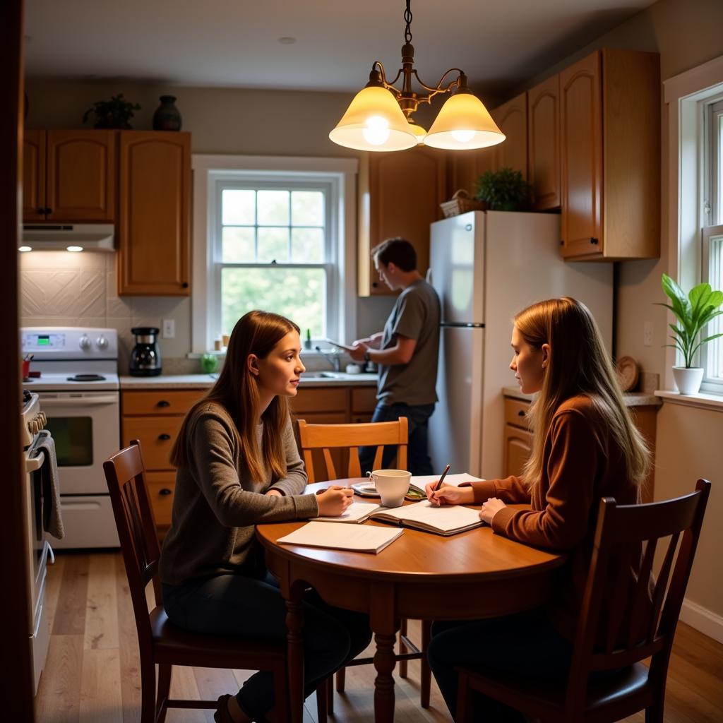 Student studying with host family