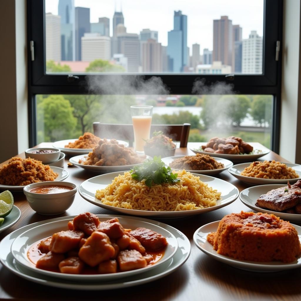 A table spread with delicious Malaysian dishes in a Sydney homestay.