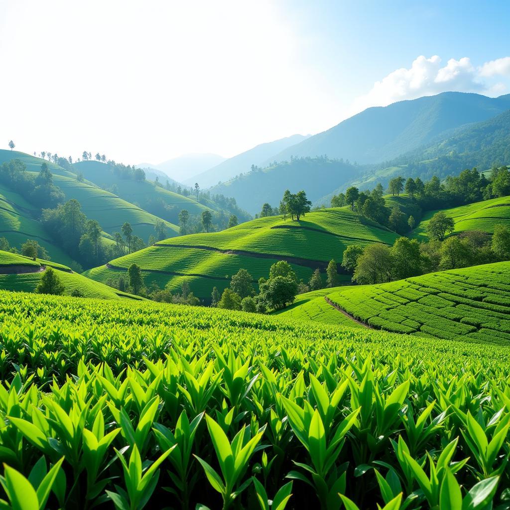 Lush green tea gardens in Takdah