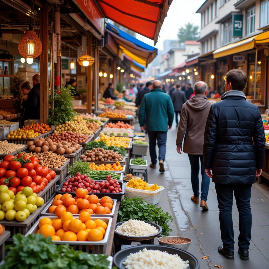 Vibrant local food market in Tambun Ipoh with stalls selling fresh produce, street food and local delicacies