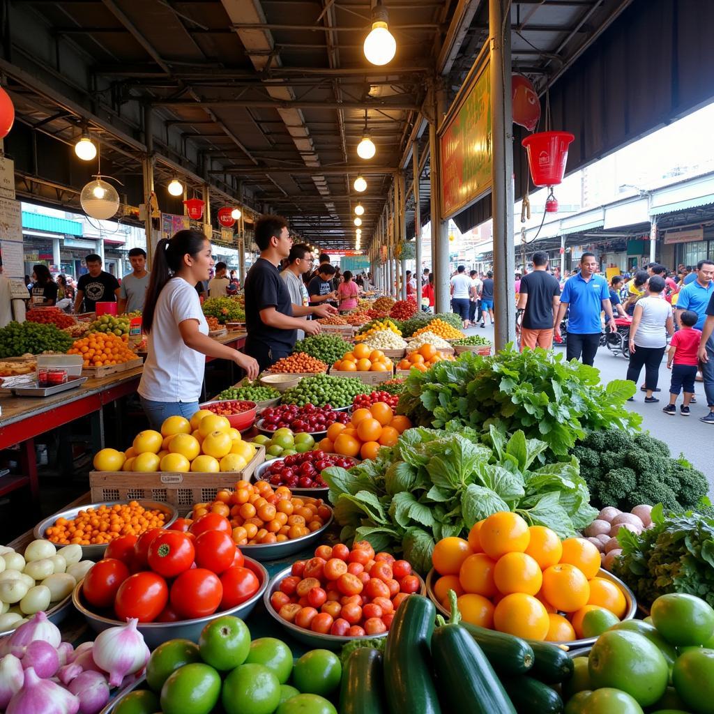 Exploring the bustling local market in Tanjung Karang, filled with fresh produce and local delicacies