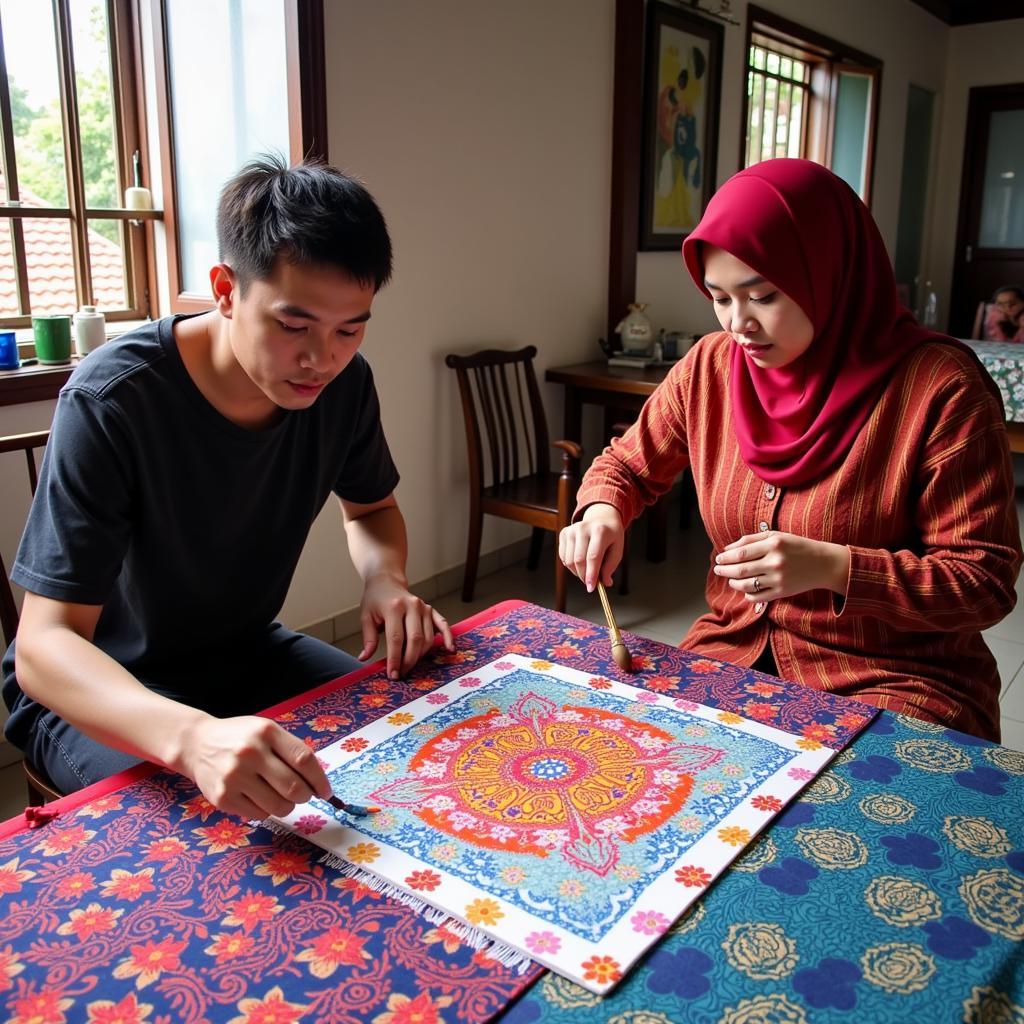 Learning traditional crafts in a Terengganu homestay