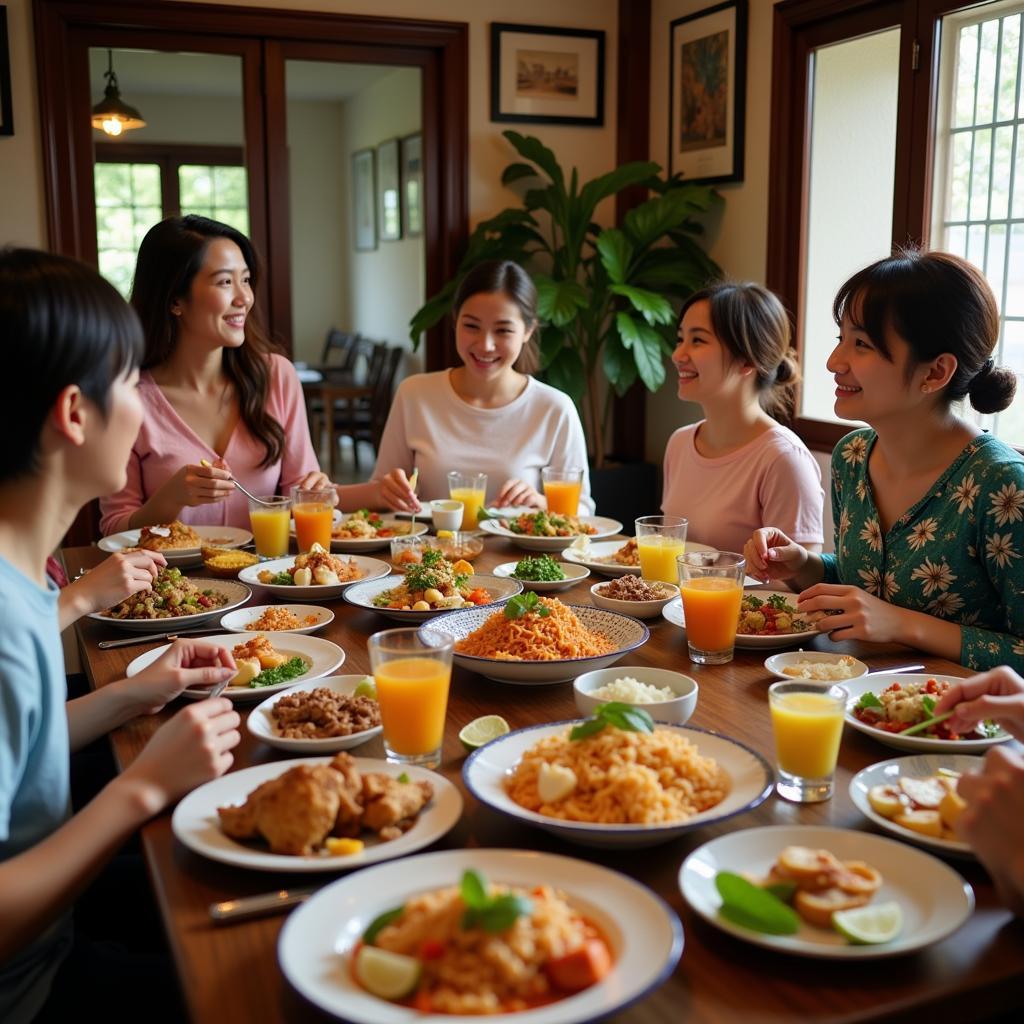 Thai Family Enjoying Dinner Together in a Homestay