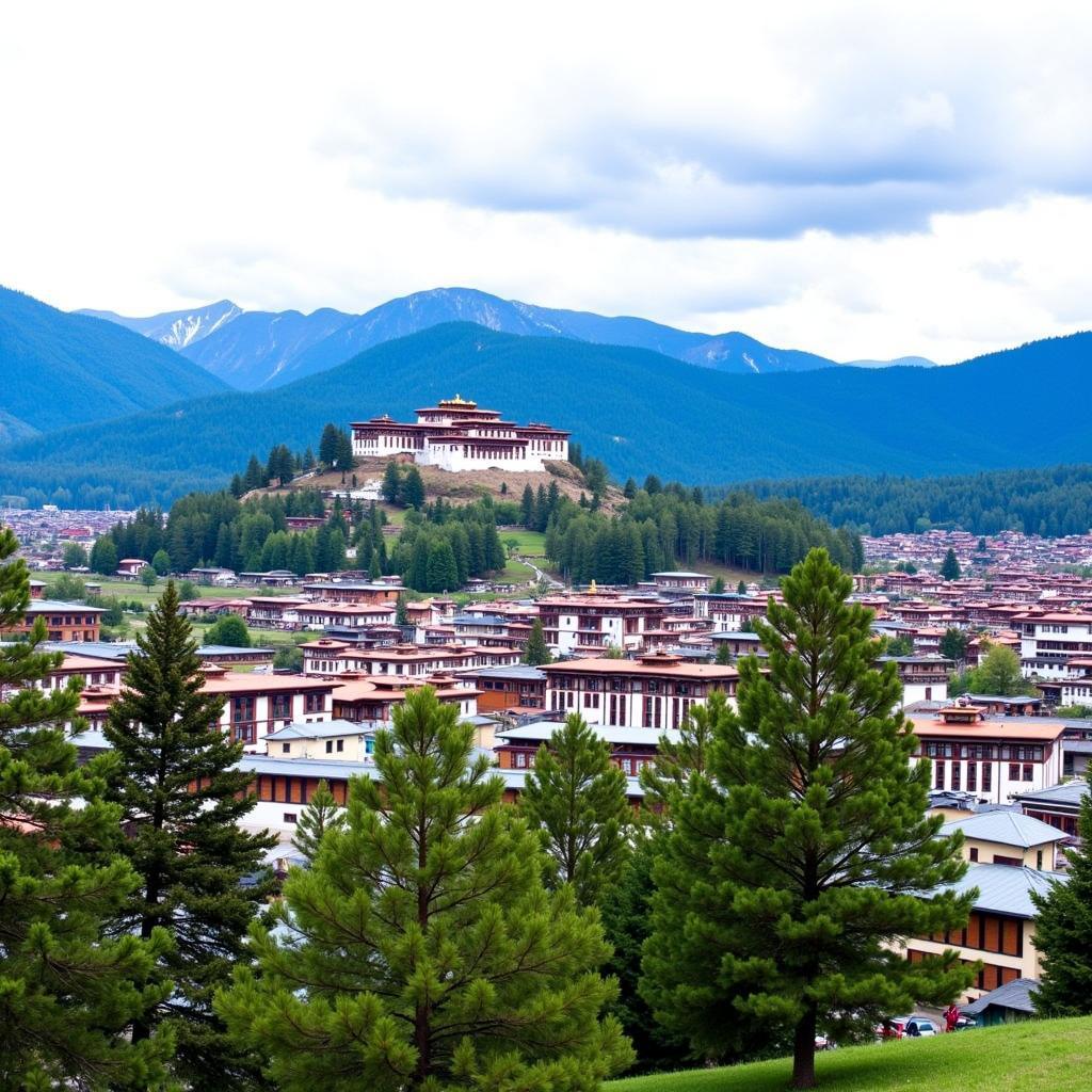 Thimphu Bhutan Cityscape from Damchoe Homestay