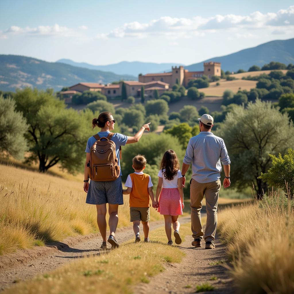 Traveler Exploring Spanish Countryside with Host Family