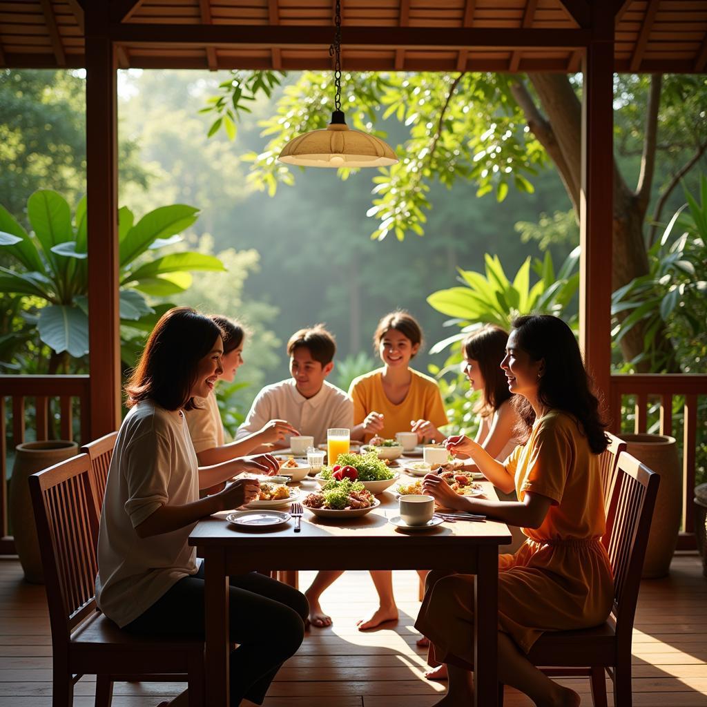 Balinese Family Enjoying Breakfast Together in a Homestay