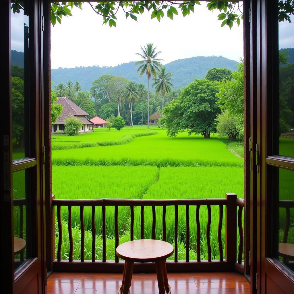 Tranquil Rice Paddy View from a Ubud Homestay