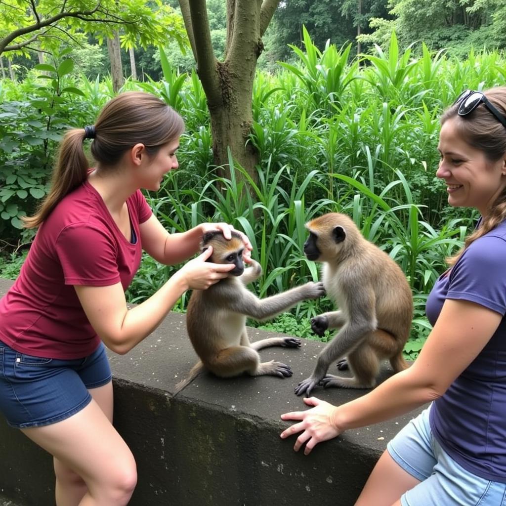 Interaction with Monkeys in Ubud Monkey Forest