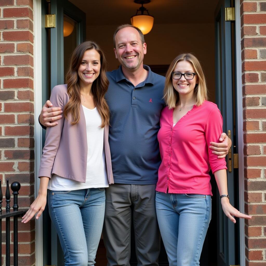 UK homestay host family warmly greeting their guest